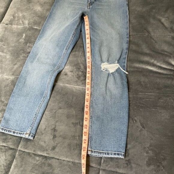 Women ReDone 90s Worn Blue Destroy High Rise Ankle Crop Slim Fit Size 6 - Picture 6 of 16